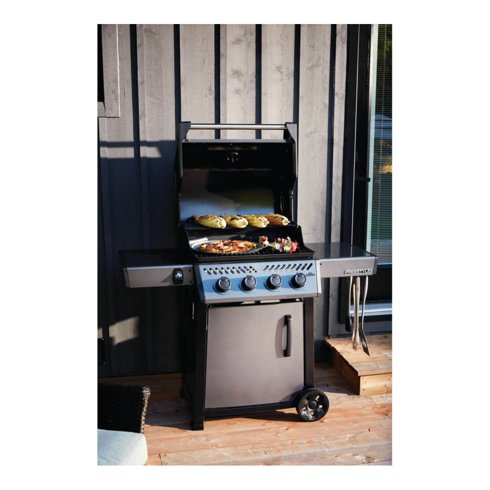 Napoleon F425DNGT Freestyle 425 52 inch Freestanding Grill with 571 sq.in Cooking Area, 38000 Total BTU, Folding Side Shelves, Instant JETFIRE Ignition System, Safe Mobility Storage in Graphite Grey