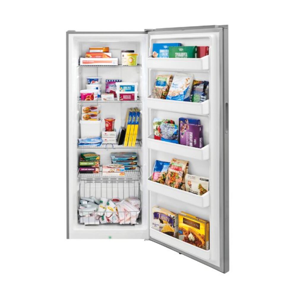 Frigidaire FFFU13F2V 28 inch Upright Freezer with 13 Cu. Ft. Capacity, EvenTemp™ Cooling System, Flexible Interior System, Door Alarm, Frost-Free, Reversible Door
