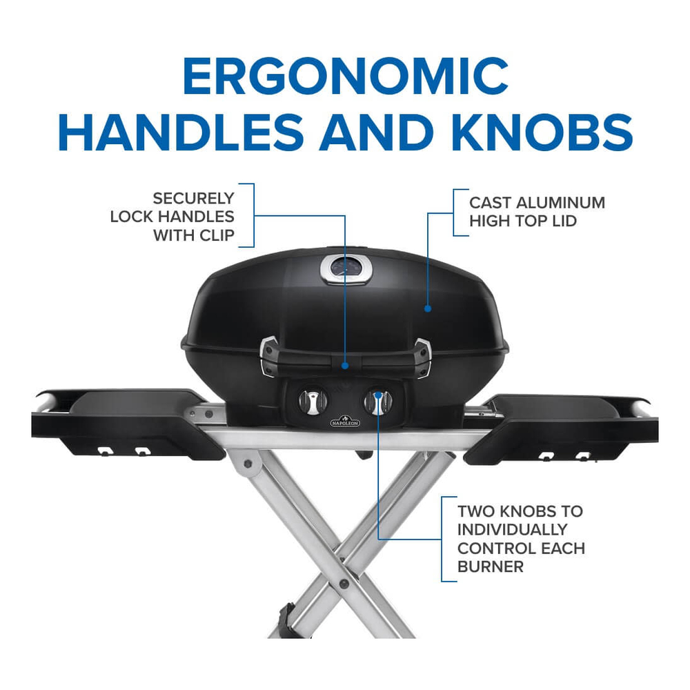 Napoleon PRO285XMKPHM Phantom TravelQ® PRO 44 inch Propane Portable Gas Grill with 285 sq.in. Cooking Area, 12000 Total BTU, JETFIRE Ignition System, Accu-Probe Temperature Gauge, Premium Steel Wind Deflective Lid in Matte Black
