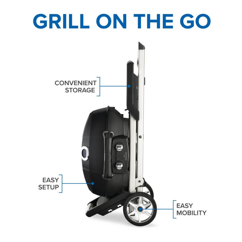 Napoleon PRO285XMKPHM Phantom TravelQ® PRO 44 inch Propane Portable Gas Grill with 285 sq.in. Cooking Area, 12000 Total BTU, JETFIRE Ignition System, Accu-Probe Temperature Gauge, Premium Steel Wind Deflective Lid in Matte Black