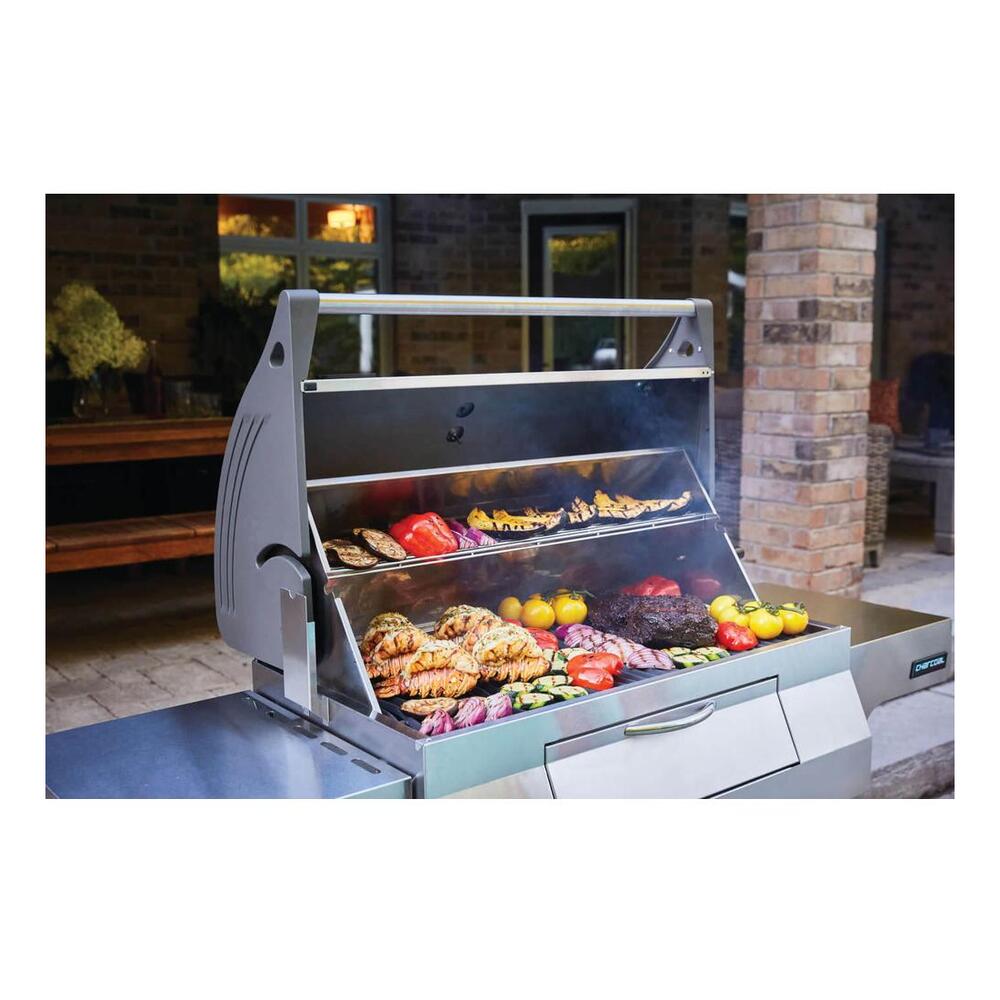 Napoleon PRO605CSS Professional 605 68 inch Freestanding Charcoal Grill with 850 sq. in Cooking Area, Integrated Tool Hooks, Two Charcoal Dividers, Chrome Plated Handles, in Stainless Steel