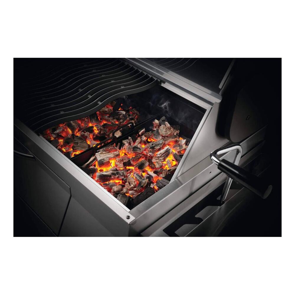 Napoleon PRO605CSS Professional 605 68 inch Freestanding Charcoal Grill with 850 sq. in Cooking Area, Integrated Tool Hooks, Two Charcoal Dividers, Chrome Plated Handles, in Stainless Steel