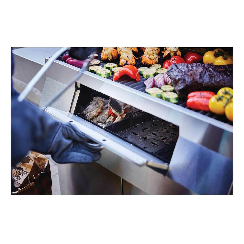 Napoleon PRO605CSS Professional 605 68 inch Freestanding Charcoal Grill with 850 sq. in Cooking Area, Integrated Tool Hooks, Two Charcoal Dividers, Chrome Plated Handles, in Stainless Steel