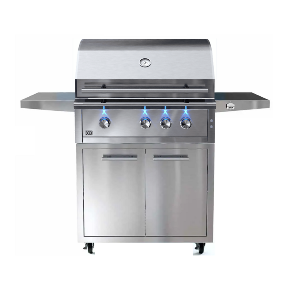 XO XOG36CART 36 inch Freestanding Pro-Grade Luxury Grill Cart, Sturdy Fold-Down Shelves, Heavy Duty Casters, Expected Amenities, in Stainless Steel