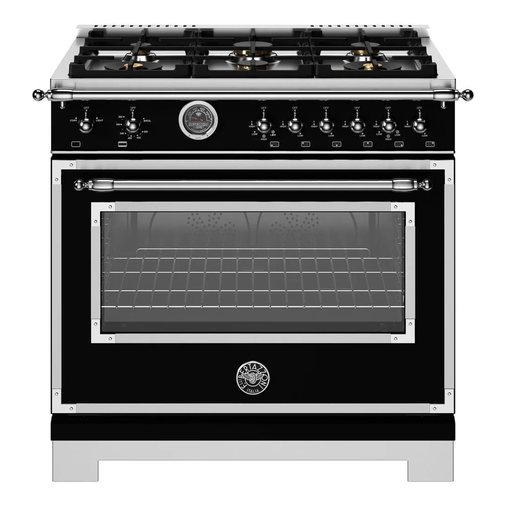 Bertazzoni HER366BCFGM Heritage Series 36" Gas Range with 6 Brass Burners, 5.9 cu. ft. Capacity Oven, Cast Iron Griddle and Dual Convection