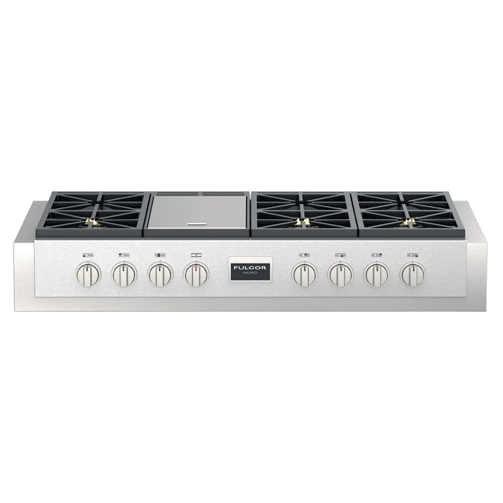 Fulgor Milano F6GRT486GS1 Sofia 600 Series 48" Professional Rangetop with 6 Burners, Trilaminate Stainless Steel Griddle in Stainless Steel