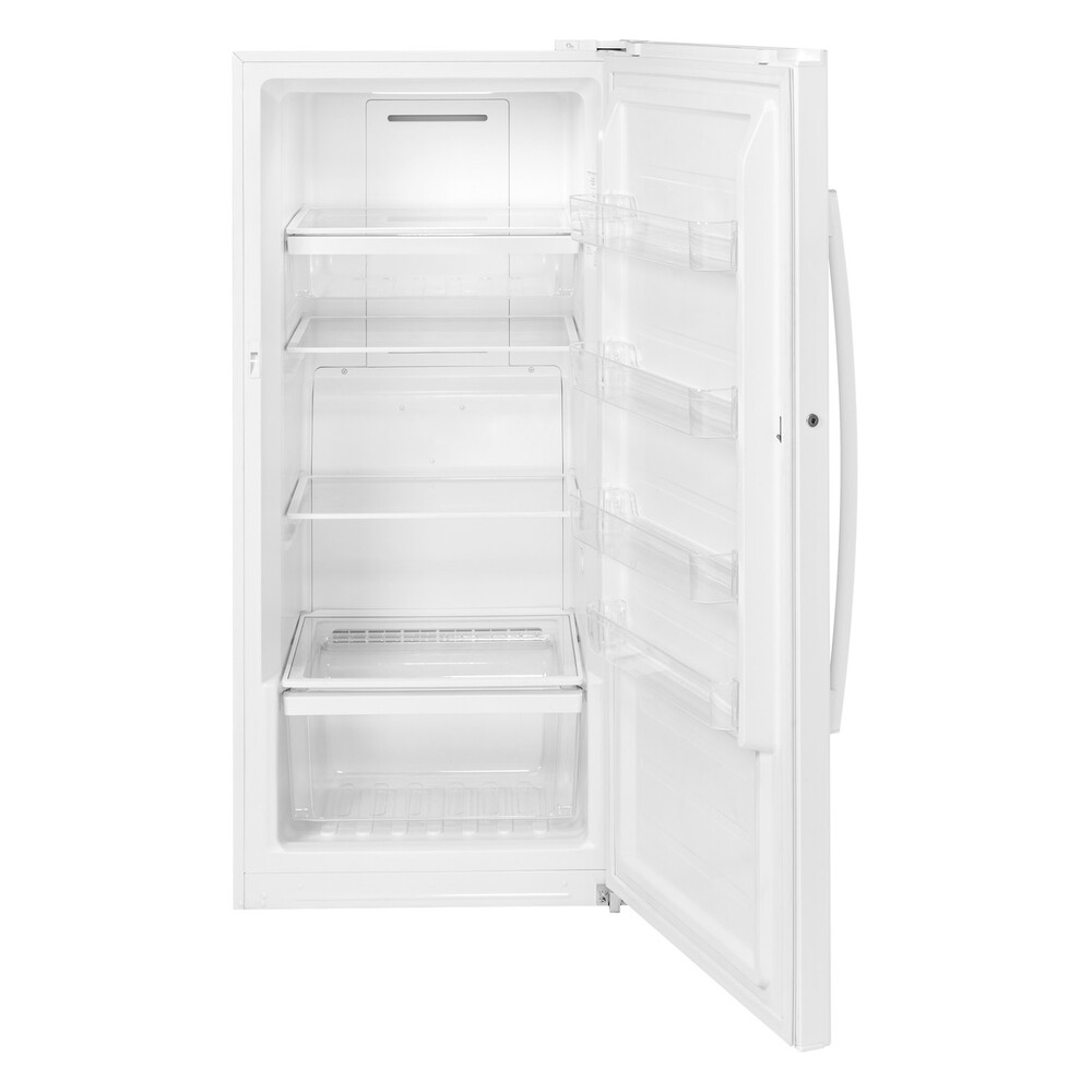 GE FUF14DLRWW 28 Inch Upright Freezer with 14.1 Storage Capacity, Garage Ready, Turbo Freeze, Audible Temperature Alarm, LED Interior Lighting in White