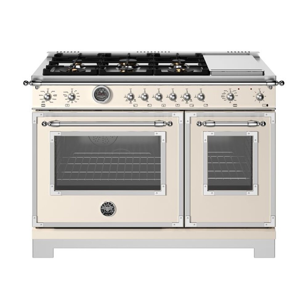 Bertazzoni-HER486BTFEPAVT-48 inch Dual Fuel Range, 6 Brass Burners and Griddle, Electric Self-Clean Oven