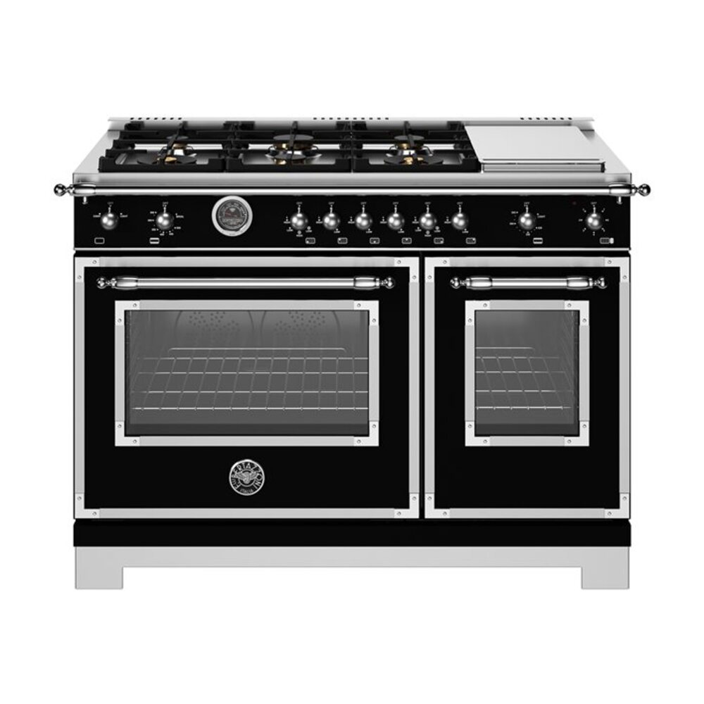 Bertazzoni-HER486BTFGMNET-48 inch All-Gas Range 6 Brass Burner and Griddle