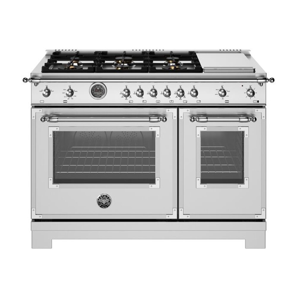 Bertazzoni-HER486BTFGMXT-48 inch All-Gas Range 6 Brass Burner and Griddle