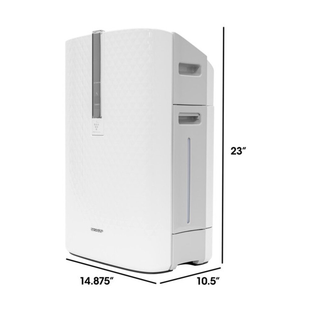 Sharp KC850U Plasmacluster Series 174 CFM Air Purifier with Humidifying Function, Plasmacluster Air Purification System, True HEPA Filter, Energy Star Qualified, Library Quiet Design, Front Display and Manual or Automatic Operation in White