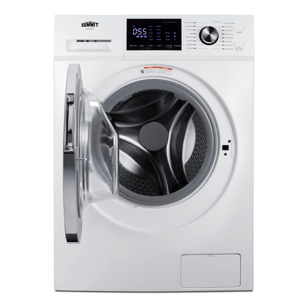Summit LW2427 24 inch Front Load Washer with 2.7 cu. ft. Capacity, Energy Star Certified, Stainless Steel Tub, 15 Wash Settings and Touchscreen Display in White