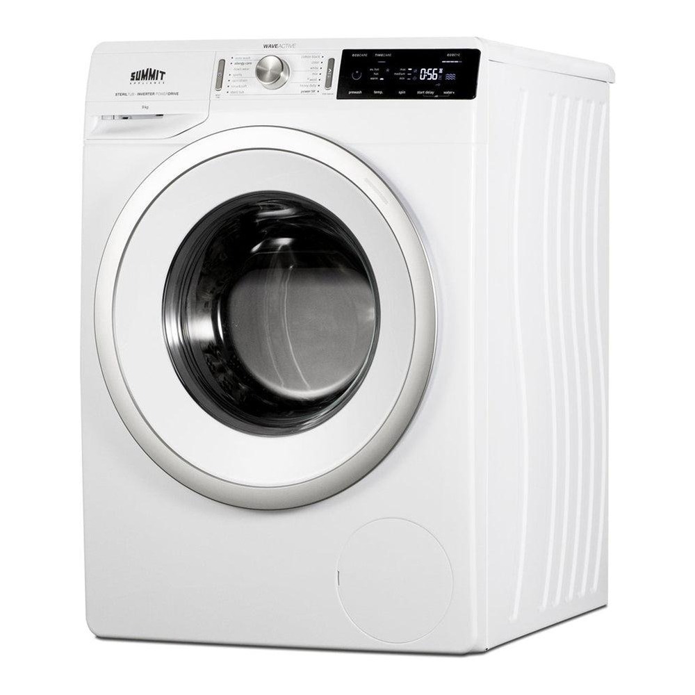 Summit SLW241W 24 inch Compact Front Load Washer with 2.3 cu. ft. Capacity, Stainless Steel Drum, 14 Wash Settings, ENERGY STAR Certified, and Delay Start Option in White