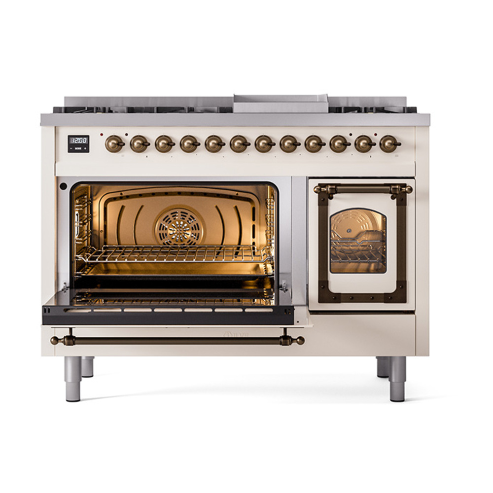 ILVE_UN48FNMPAWBLP_Nostalgie_II_48"_Dual_Fuel_Range_main_oven_door_opened