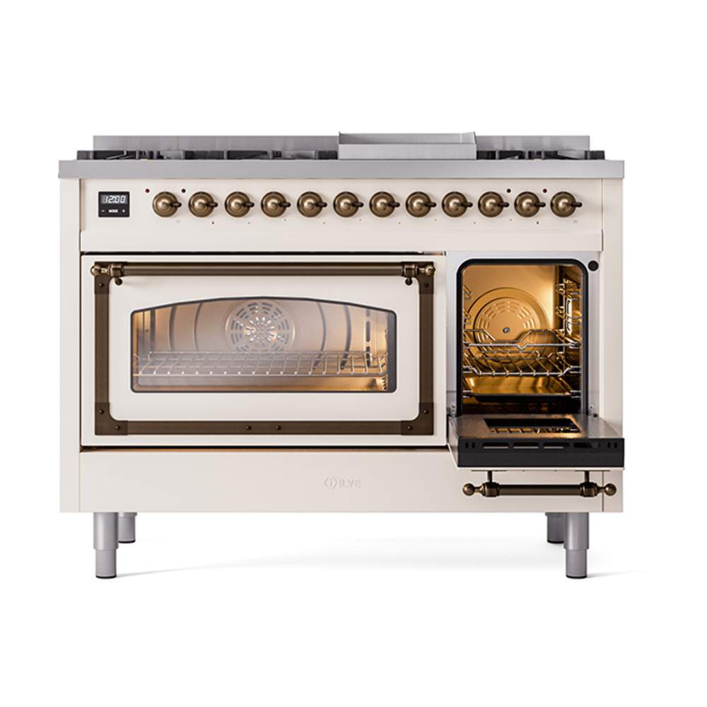 ILVE_UN48FNMPAWBLP_Nostalgie_II_48"_Dual_Fuel_Range_side_oven_door_opened