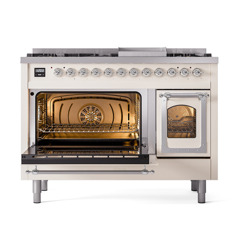 ILVE_UN48FNMPAWCLP_Nostalgie_II_48"_Dual_Fuel_Range_main_oven_door_opened
