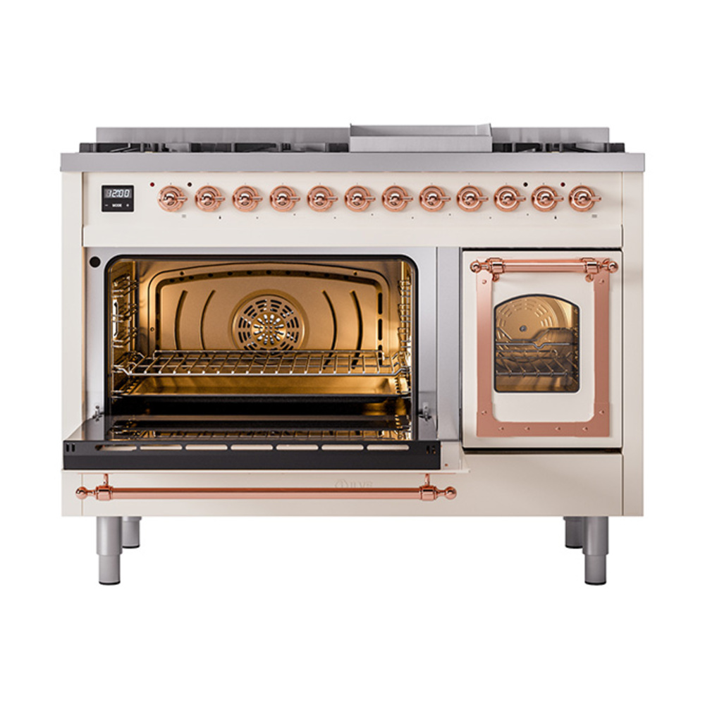 ILVE_UN48FNMPAWPLP_Nostalgie_II_48"_Dual_Fuel_Range_main_oven_door_opened
