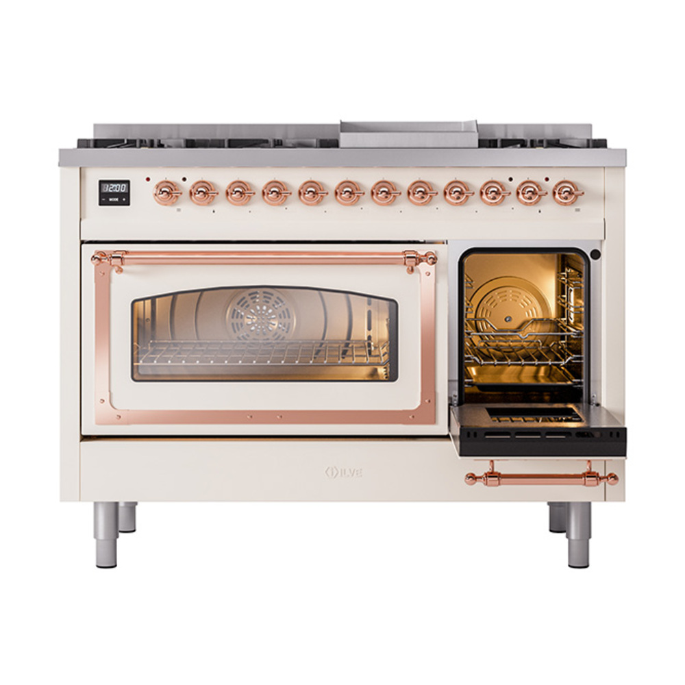 ILVE_UN48FNMPAWPLP_Nostalgie_II_48"_Dual_Fuel_Range_side_oven_door_opened