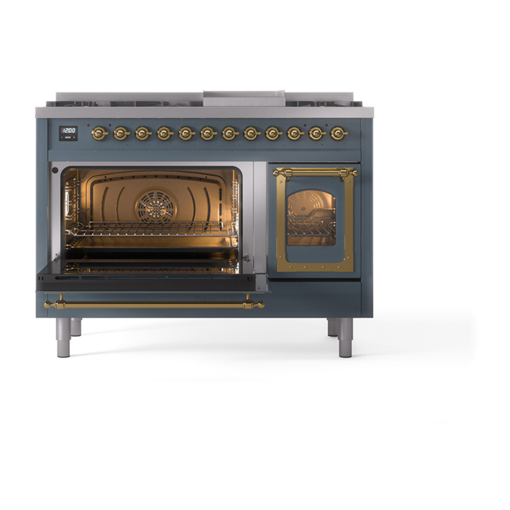 ILVE_UN48FNMPBGGLP_Nostalgie_II_48"_Dual_Fuel_Range_main_oven_door_opened