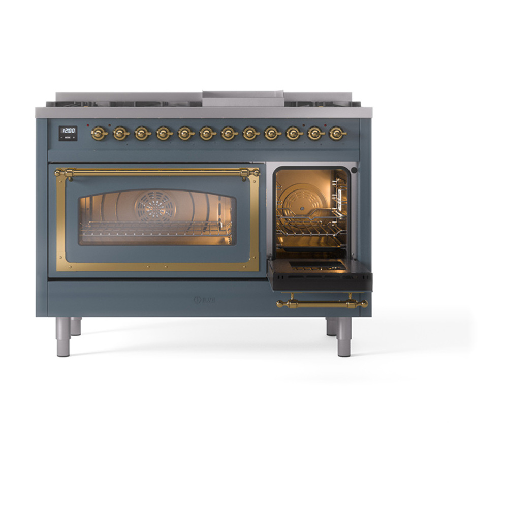 ILVE_UN48FNMPBGGLP_Nostalgie_II_48"_Dual_Fuel_Range_side_oven_door_opened