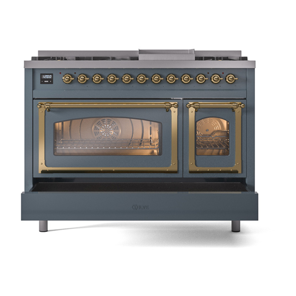 ILVE_UN48FNMPBGGLP_Nostalgie_II_48"_Dual_Fuel_Range_drawer_opened
