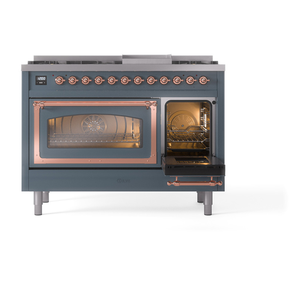 ILVE_UN48FNMPBGP_Nostalgie_II_48"_Dual_Fuel_Range_side_oven_door_opened