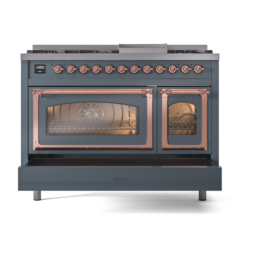 ILVE_UN48FNMPBGP_Nostalgie_II_48"_Dual_Fuel_Range_drawer_opened