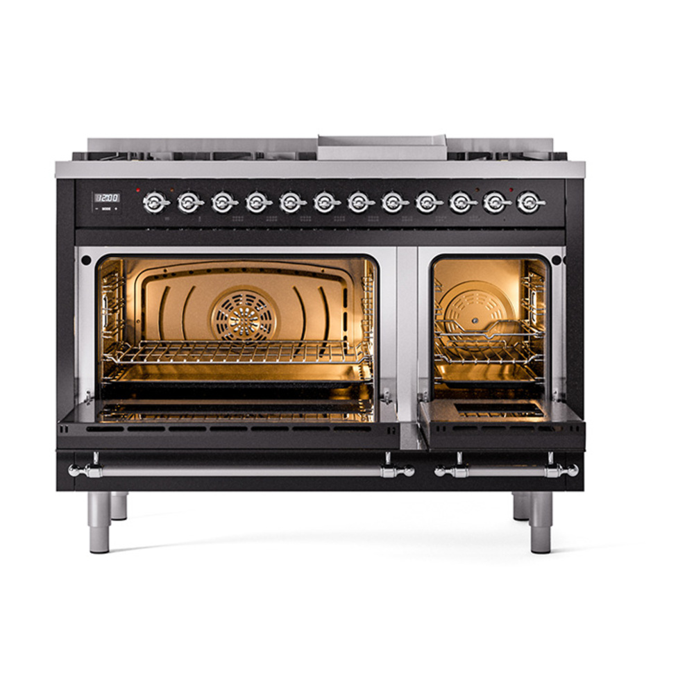 ILVE_UN48FNMPBKC_Nostalgie_II_48"_Dual_Fuel_Range_oven_door_opened