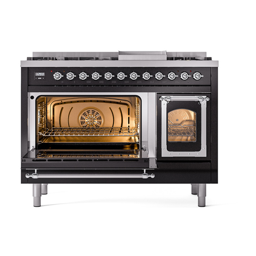 ILVE_UN48FNMPBKC_Nostalgie_II_48"_Dual_Fuel_Range_main_oven_door_opened