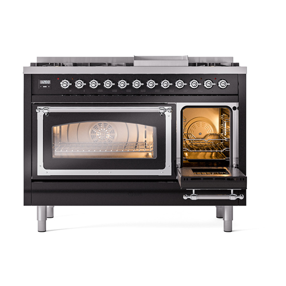ILVE_UN48FNMPBKC_Nostalgie_II_48"_Dual_Fuel_Range_side_oven_door_opened