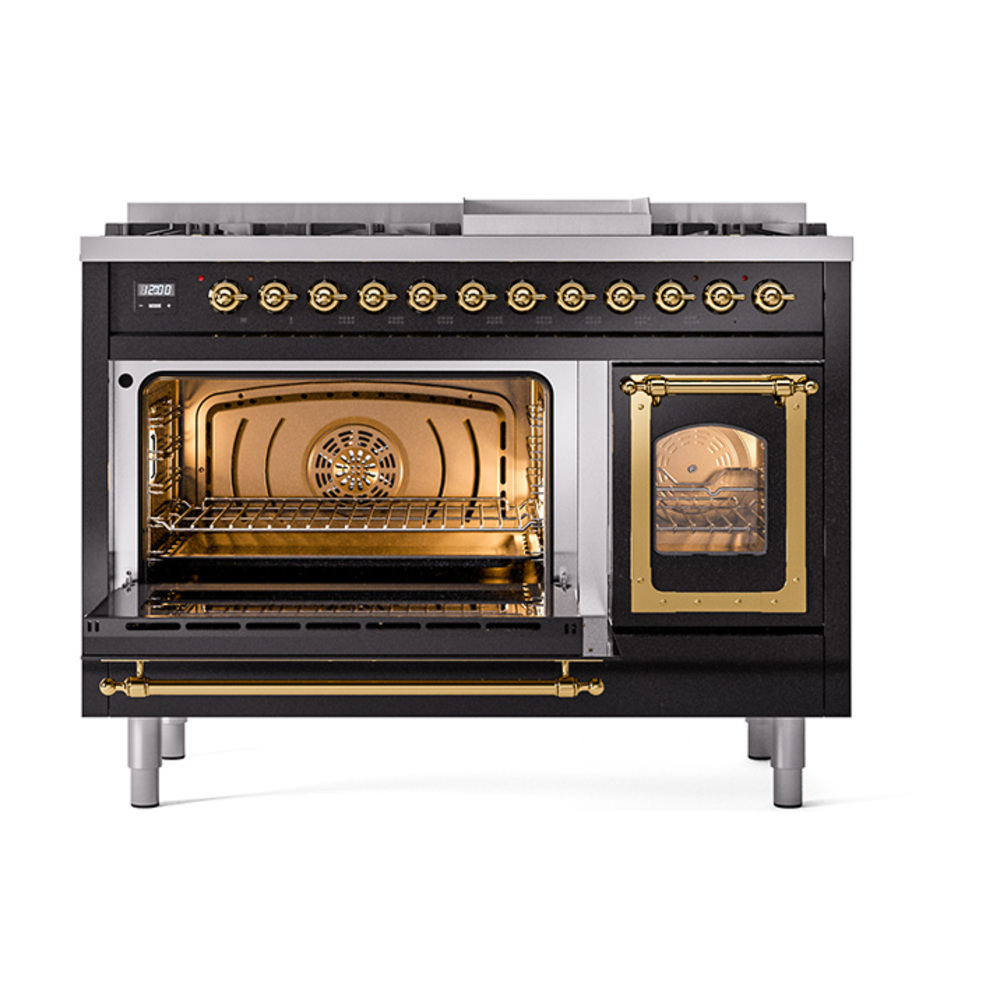 ILVE_UN48FNMPBKGLP_Nostalgie_II_48"_Dual_Fuel_Range_main_oven_door_opened