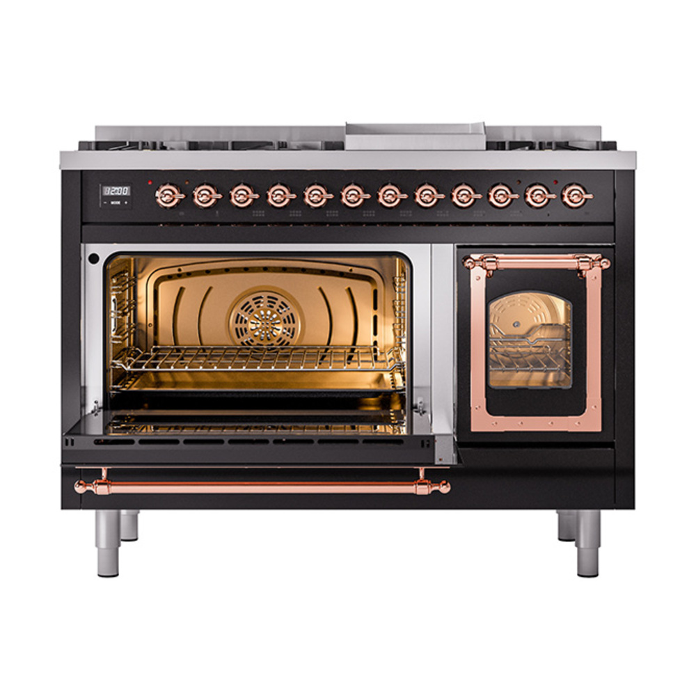 ILVE_UN48FNMPBKPLP_Nostalgie_II_48"_Dual_Fuel_Range_main_oven_door_opened