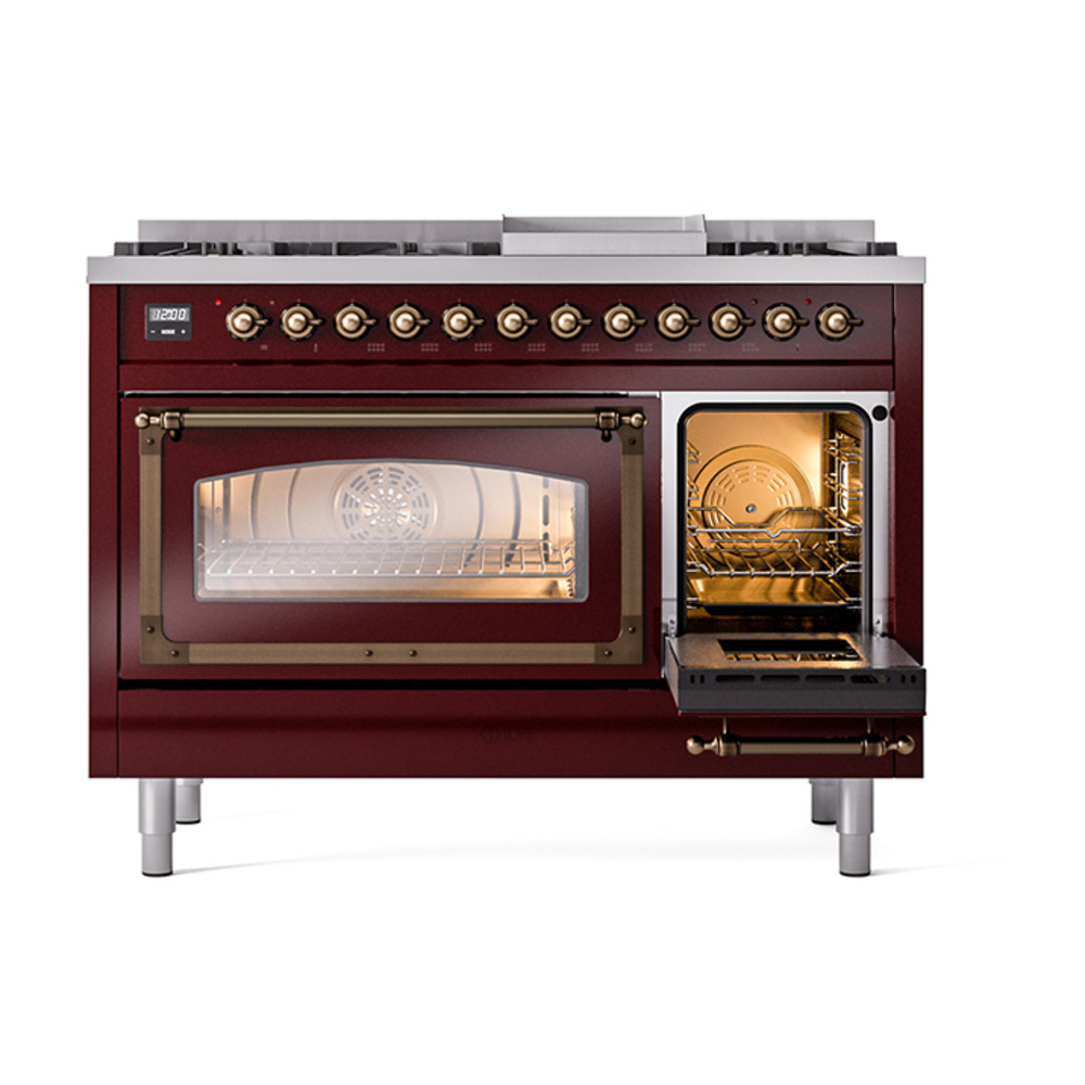 ILVE_UN48FNMPBUBLP_Nostalgie_II_48"_Dual_Fuel_Range_side_oven_door_opened