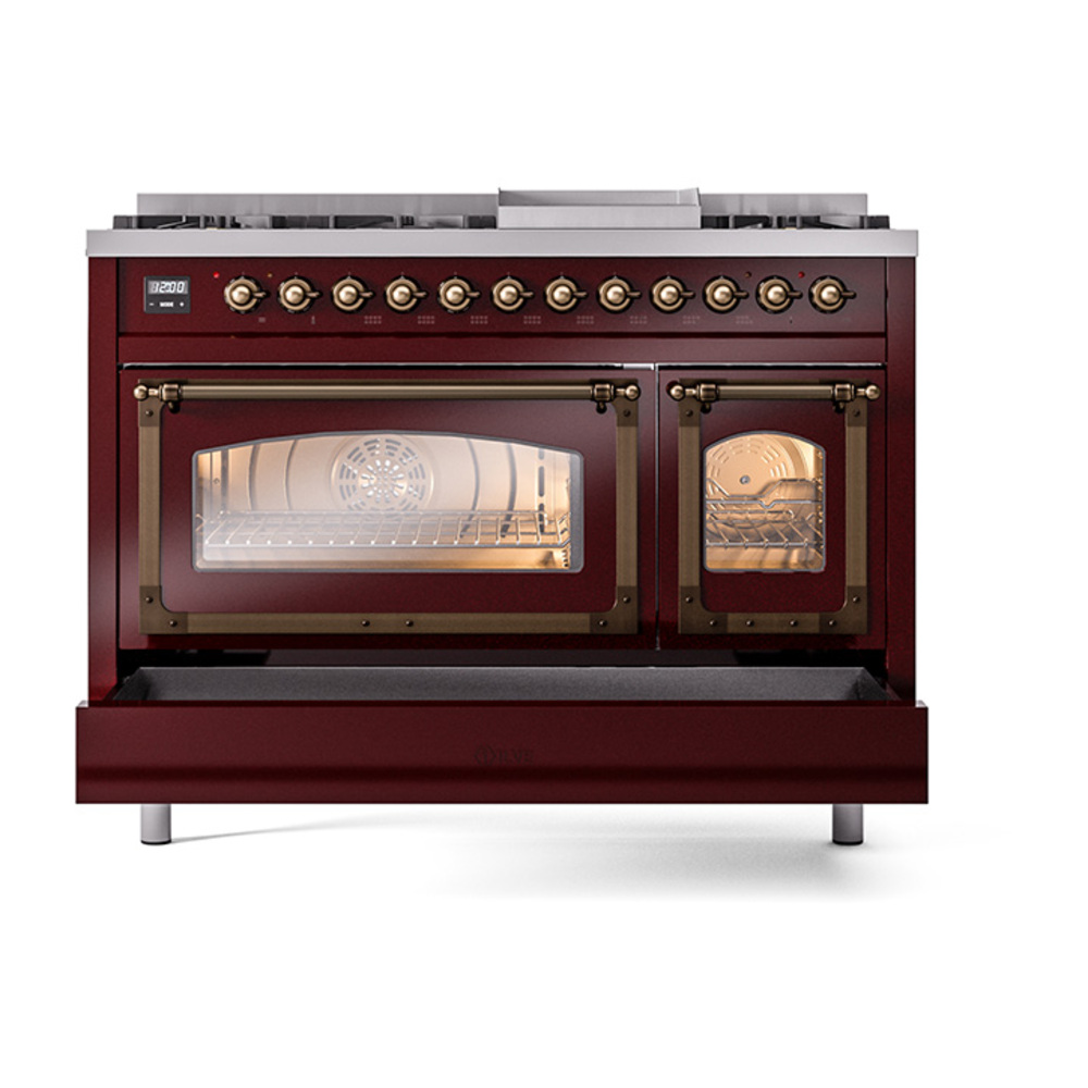 ILVE_UN48FNMPBUBLP_Nostalgie_II_48"_Dual_Fuel_Range_drawer_opened