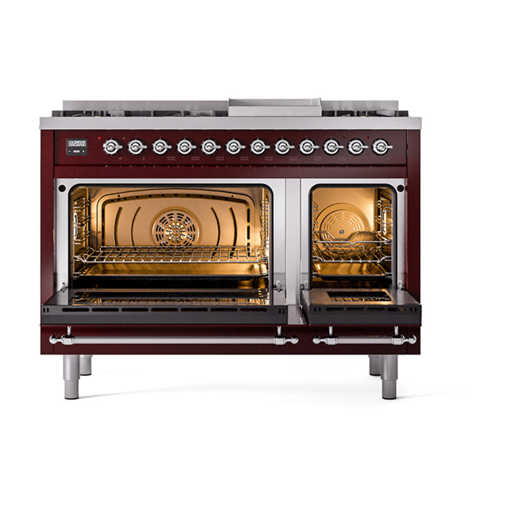 ILVE_UN48FNMPBUCLP_Nostalgie_II_48"_Dual_Fuel_Range_oven_door_opened