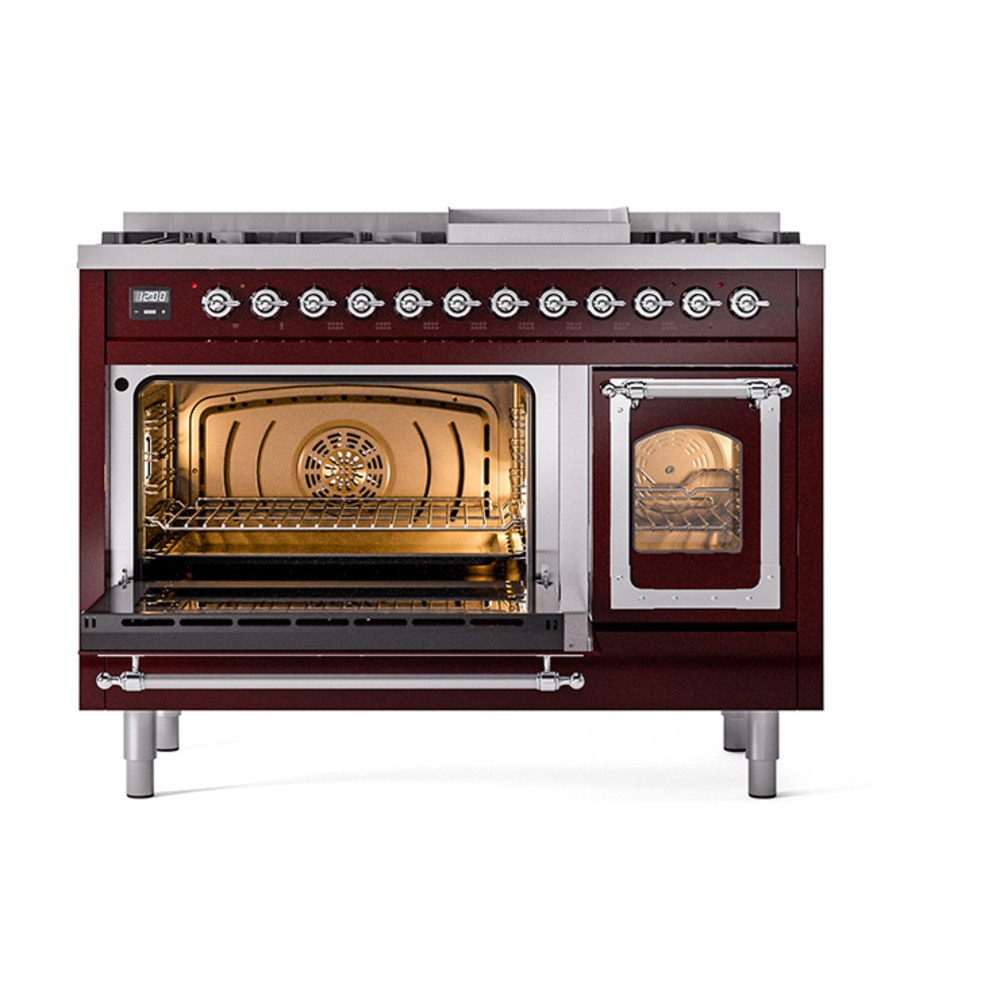 ILVE_UN48FNMPBUCLP_Nostalgie_II_48"_Dual_Fuel_Range_main_oven_door_opened