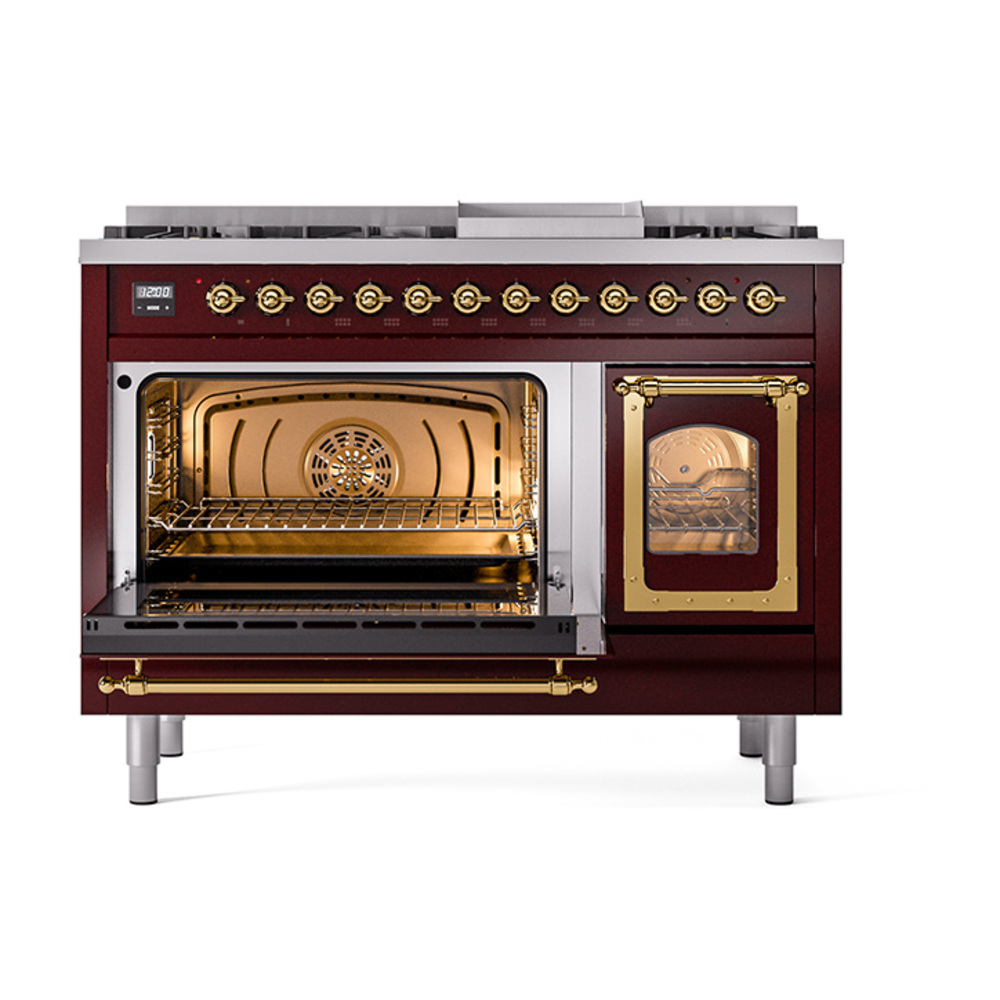 ILVE_UN48FNMPBUGLP_Nostalgie_II_48"_Dual_Fuel_Range_main_oven_door_opened