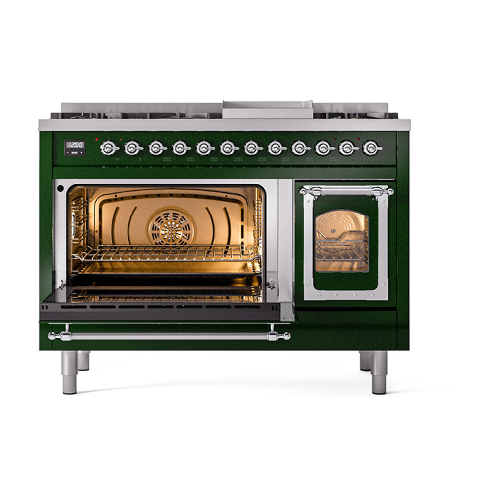 ILVE_UN48FNMPEGCLP_Nostalgie_II_48"_Dual_Fuel_Range_main_oven_door_opened