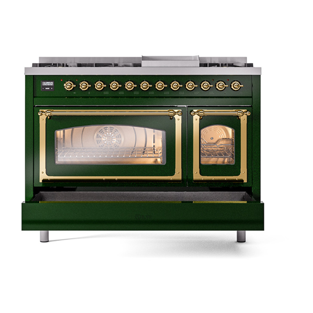 ILVE_UN48FNMPEGG_Nostalgie_II_48"_Dual_Fuel_Range_drawer_opened