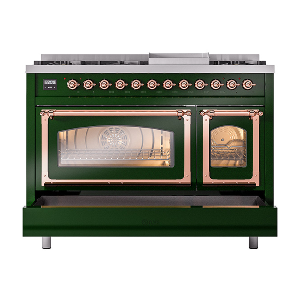 ILVE_UN48FNMPEGP_Nostalgie_II_48"_Dual_Fuel_Range_drawer_opened
