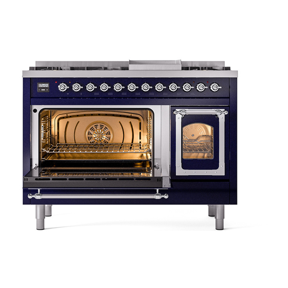 ILVE_UN48FNMPMBC_Nostalgie_II_48"_Dual_Fuel_Range_main_oven_door_opened