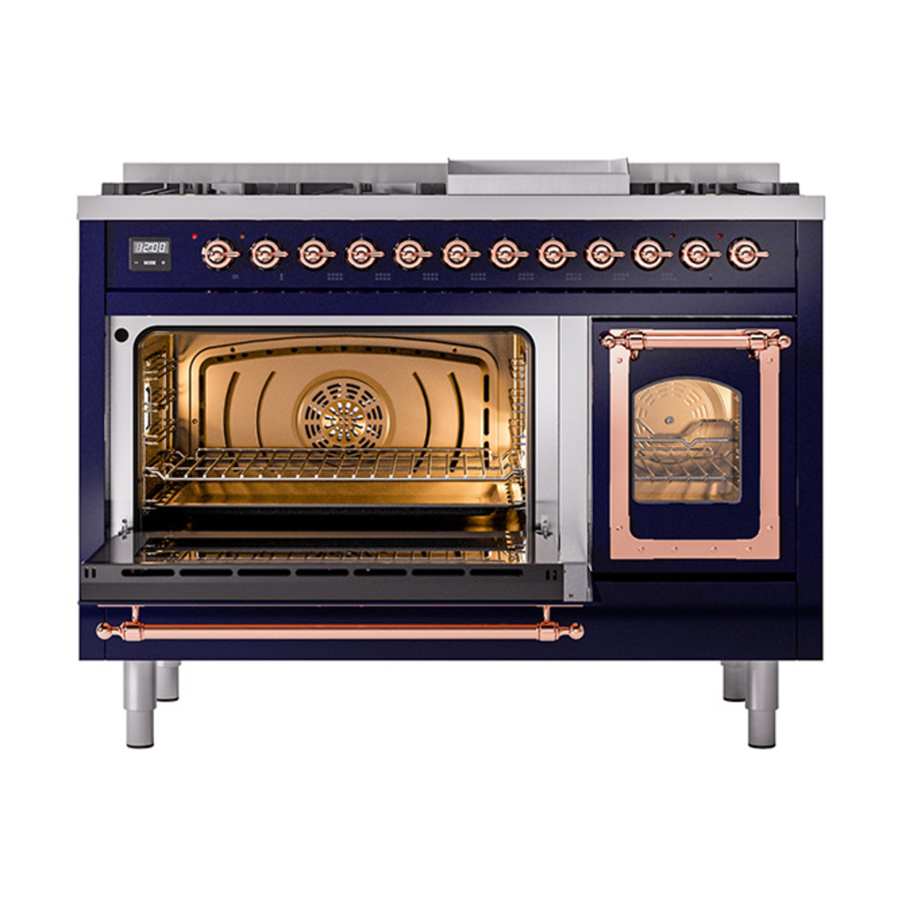 ILVE_UN48FNMPMBP_Nostalgie_II_48"_Dual_Fuel_Range_main_oven_door_opened