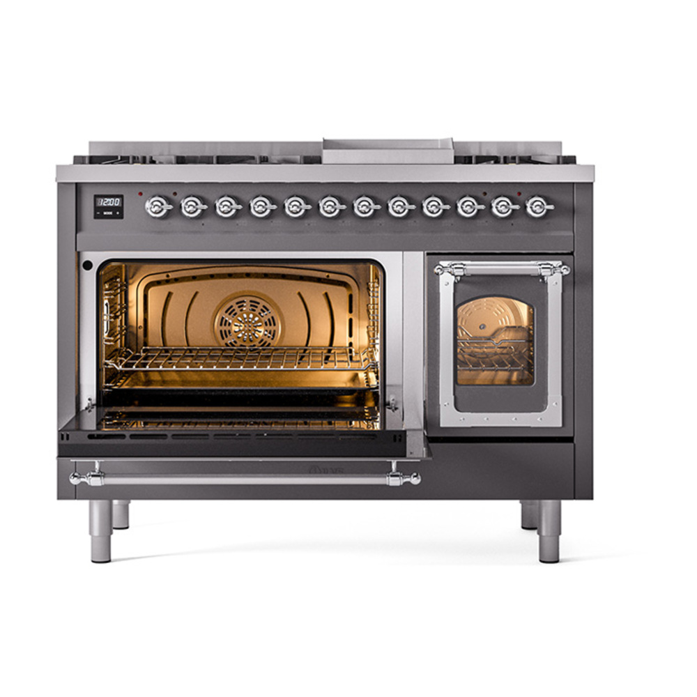 ILVE_UN48FNMPMGC_Nostalgie_II_48"_Dual_Fuel_Range_main_oven_door_opened