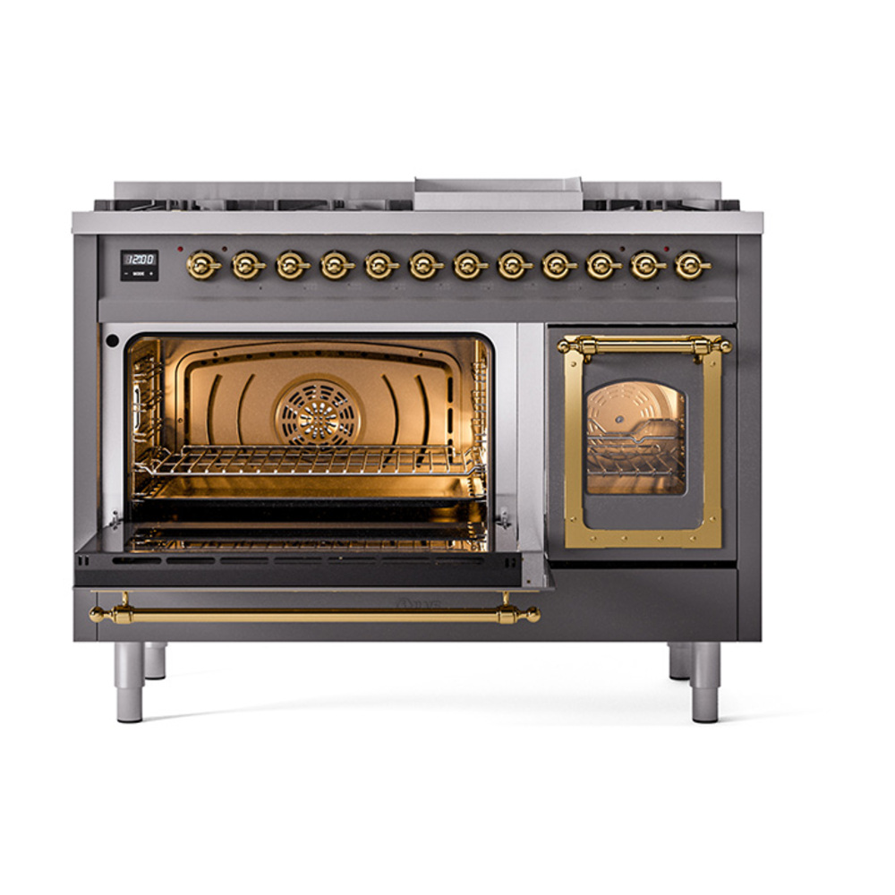 ILVE_UN48FNMPMGGLP_Nostalgie_II_48"_Dual_Fuel_Range_main_oven_door_opened