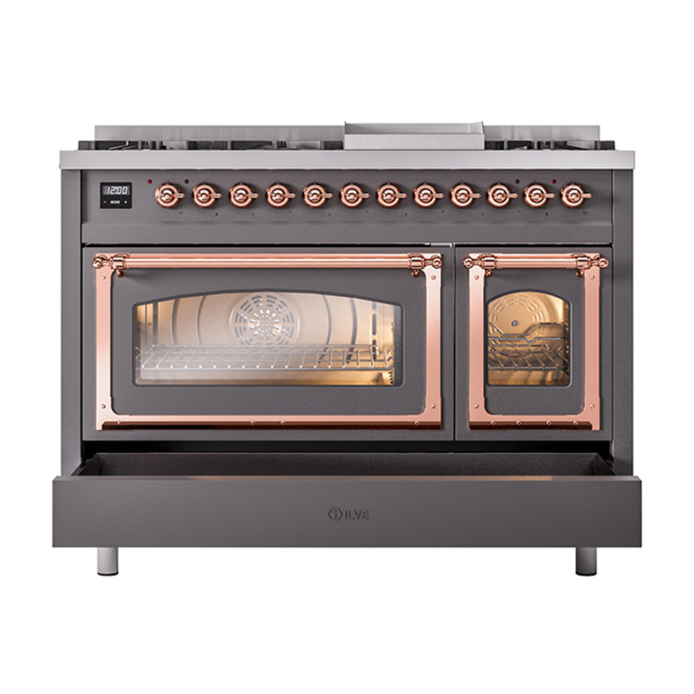 ILVE_UN48FNMPMGP_Nostalgie_II_48"_Dual_Fuel_Range_drawer_opened
