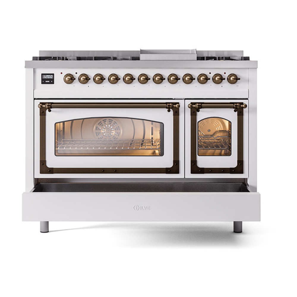 ILVE_UN48FNMPRABLP_Nostalgie_II_48"_Dual_Fuel_Range_drawer_opened