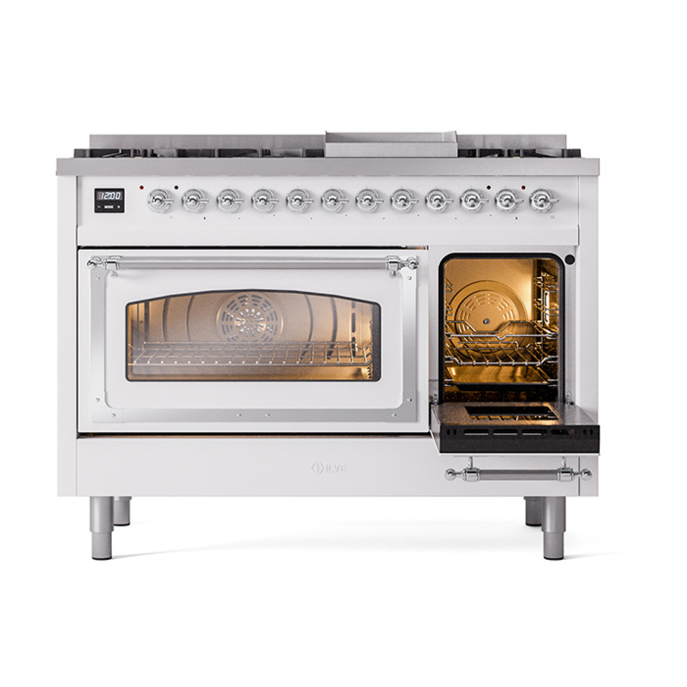 ILVE_UN48FNMPRACLP_Nostalgie_II_48"_Dual_Fuel_Range_side_oven_door_opened