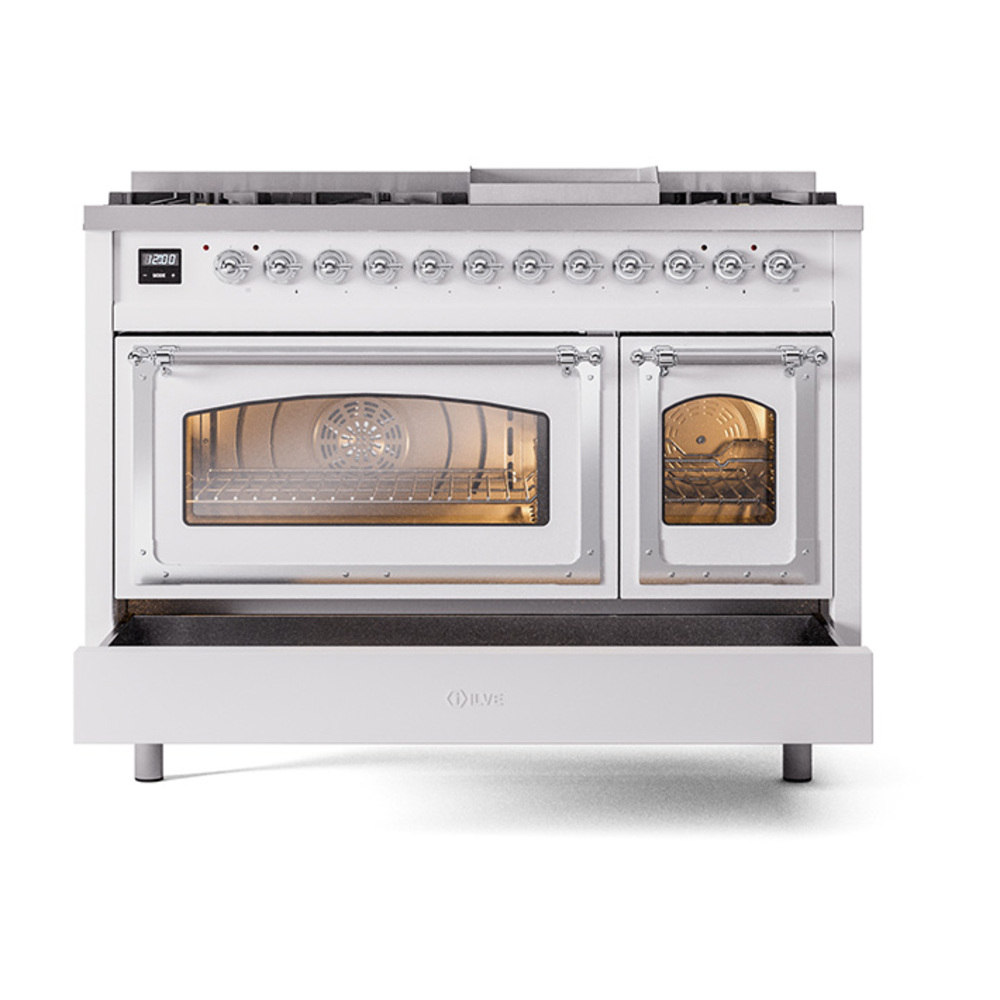ILVE_UN48FNMPRAC_Nostalgie_II_48"_Dual_Fuel_Range_drawer_opened