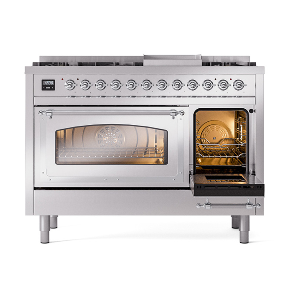 ILVE_UN48FNMPSSCLP_Nostalgie_II_48"_Dual_Fuel_Range_side_oven_door_opened