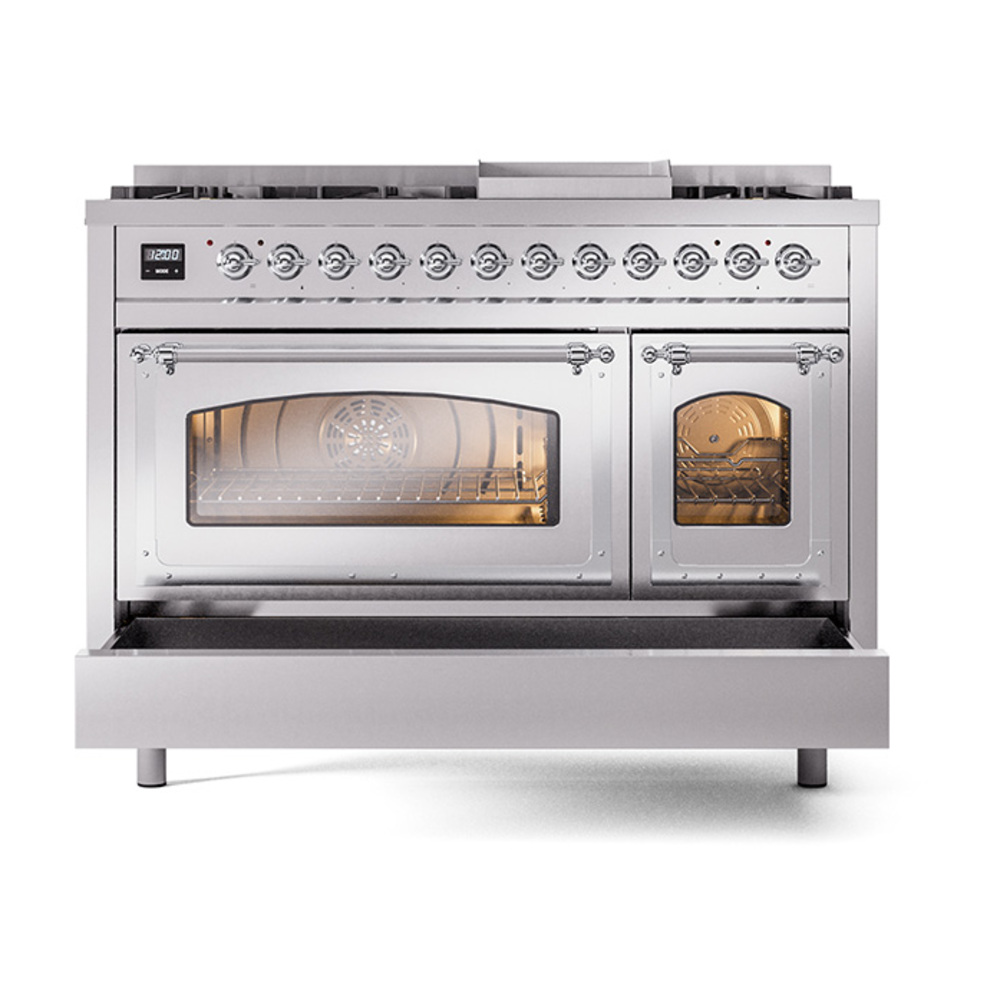 ILVE_UN48FNMPSSCLP_Nostalgie_II_48"_Dual_Fuel_Range_drawer_opened